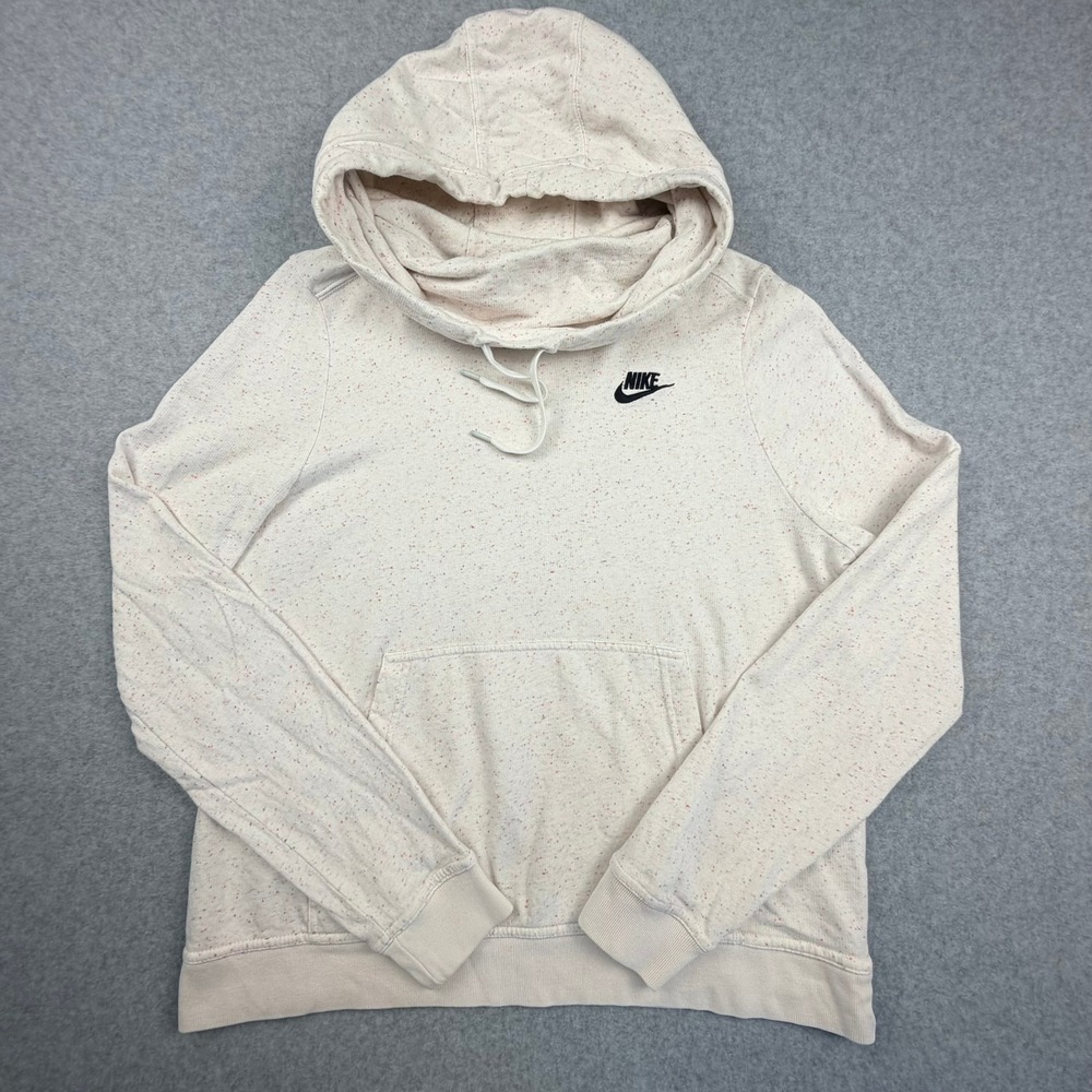Nike Womens Speckled Funnel Neck Hoodie Cream Oatmeal Multi Color Confetti Med